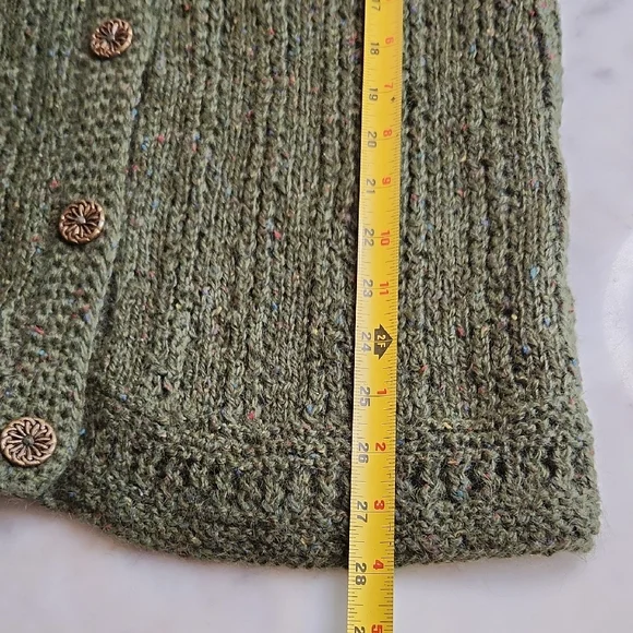 Handmade Olive Green Knit Cardigan with Decorative Goldtone Buttons - Picture 4 of 13
